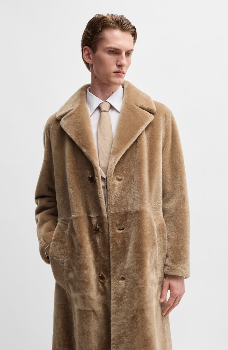 BOSS Camel L-Moad Genuine Shearling Coat, Alternate, color, 