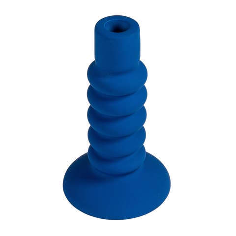 Stoneware Taper Holder, Latex Glaze, Blue