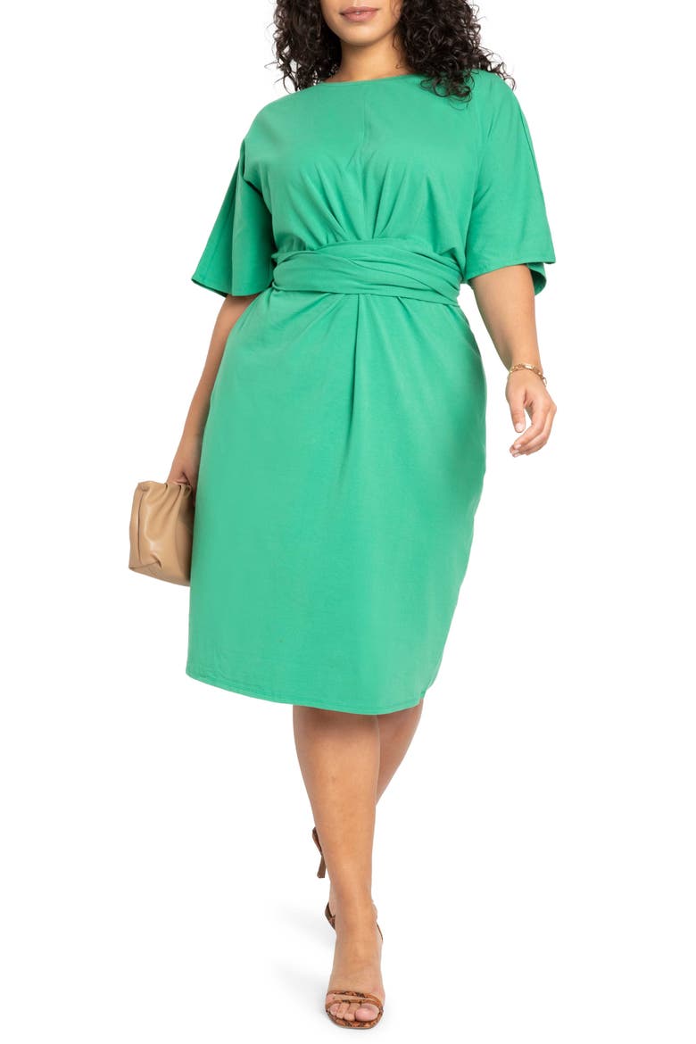 Cross Front Flutter Sleeve Dress, Main, color, LEPRECHAUN