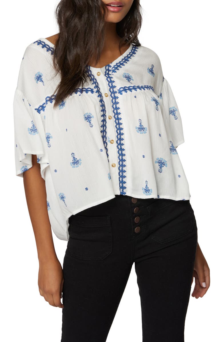 O'Neill Cassis Floral Embroidered Gauze Blouse, Main, color, 