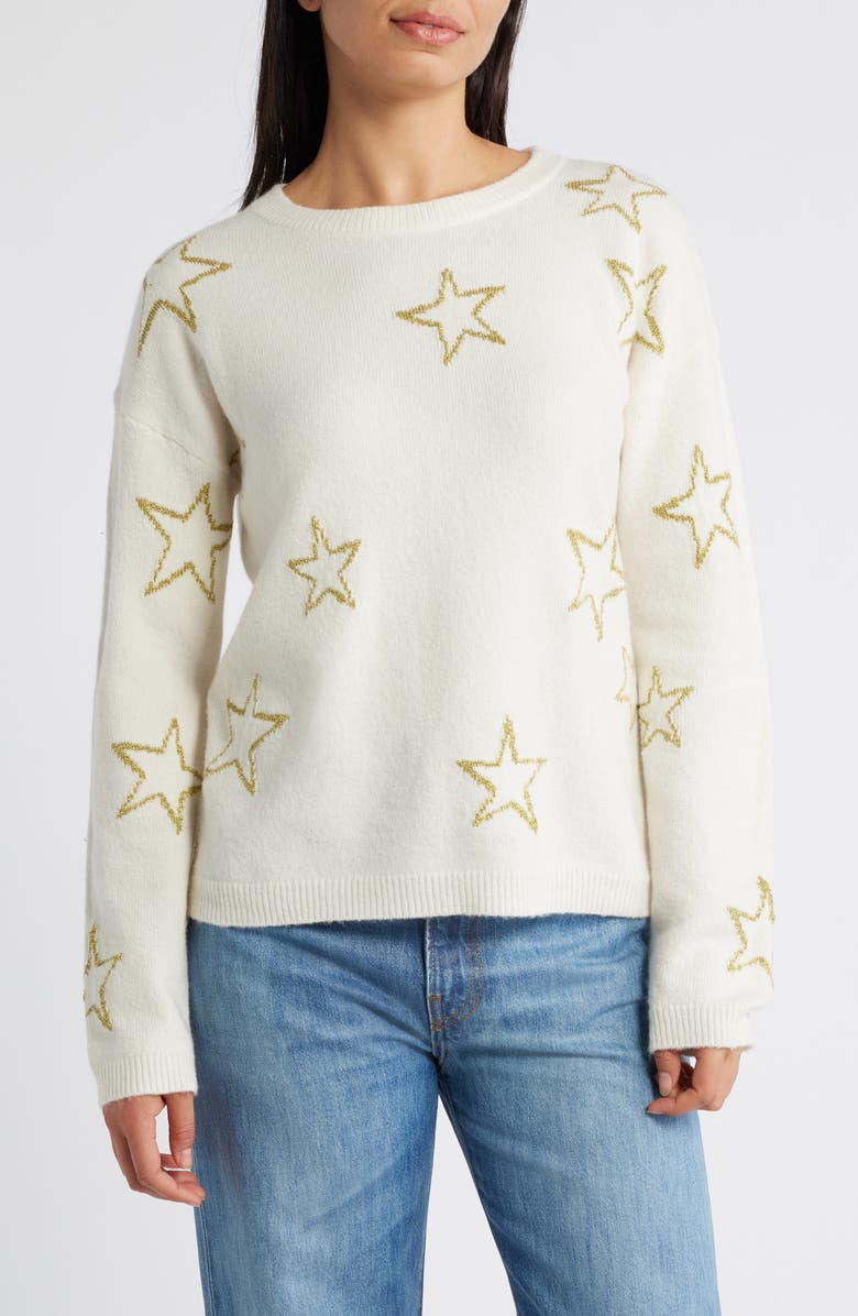 Caslon<sup>®</sup> Star Jacquard Sweater, Main, color, Ivory- Gold Sketched Star