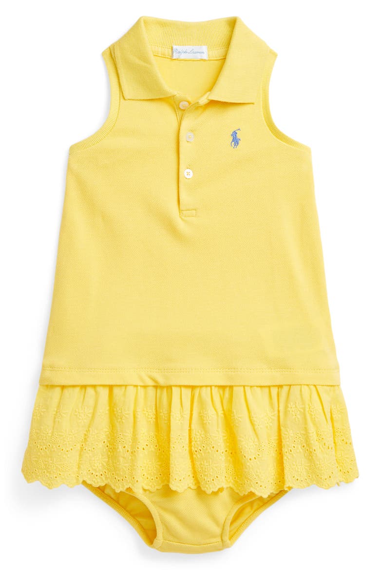 Stretch Mesh Eyelet Trim Dress & Bloomers, Main, color, YELLOW