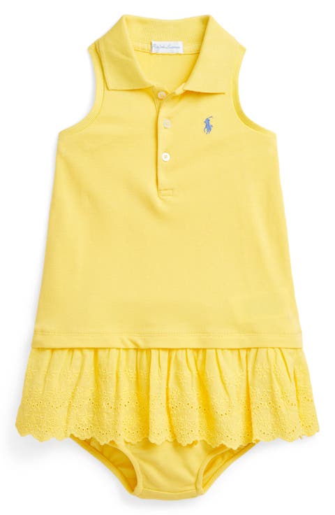 Stretch Mesh Eyelet Trim Dress & Bloomers