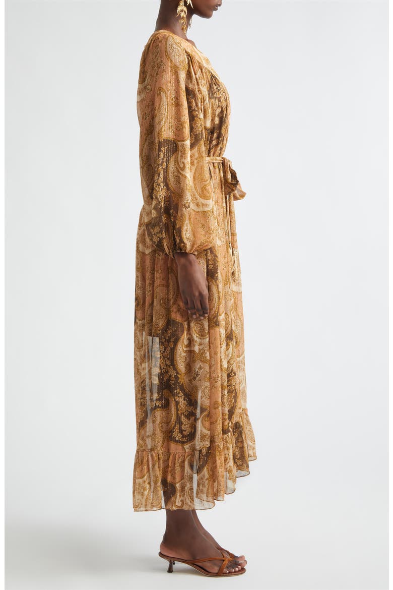 Kindred Spirit Carousel Long Sleeve Batwing Silk Blend Midi Dress, Alternate, color, BISCUIT PAISLEY