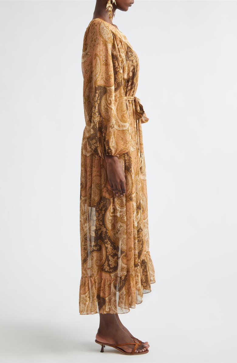 Zimmermann Kindred Spirit Carousel Long Sleeve Batwing Silk Blend Midi Dress, Alternate, color, Biscuit Paisley