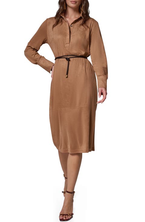 Faux Suede Midi Shirtdress