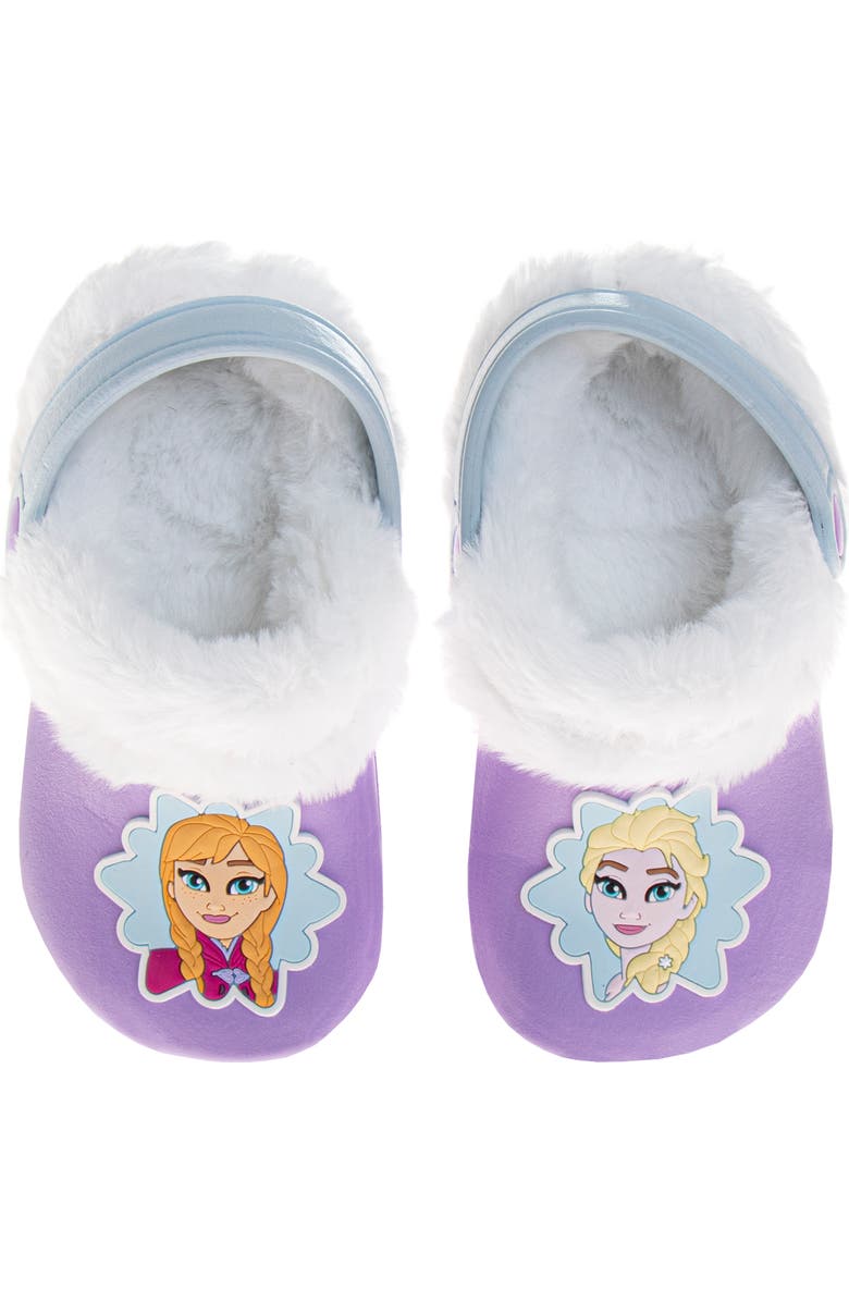 Disney Frozen Anna and Elsa Girls' Clogs - Fuzzy, Fleece-Lined, and Warm Garden Shoes, Main, color, Lilac