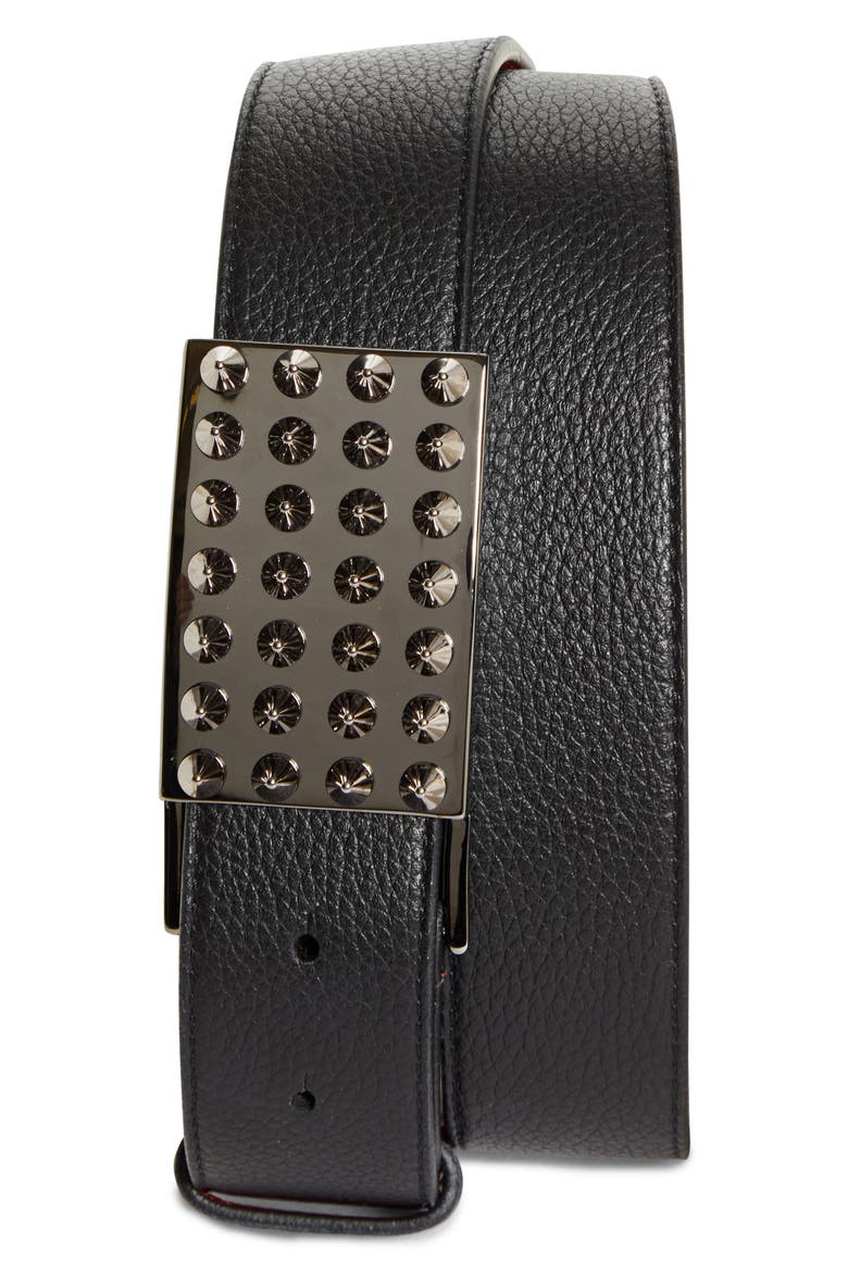 Funky Empire Calfskin Leather Belt, Main, color, BLACK/ GUN METAL