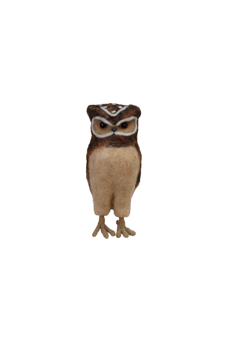 Handmade Wool Felt Burrowing Owl, Brown, Main, color, Brown