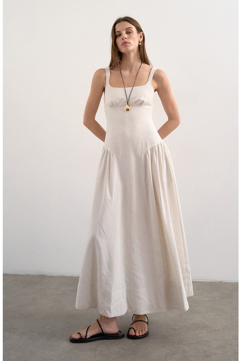 Gathered Fit & Flare Maxi Dress, Main, color, NATURAL