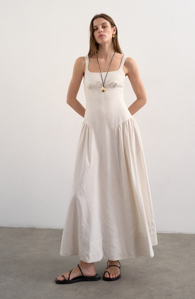 Topshop Gathered Fit & Flare Maxi Dress, Main, color, Natural