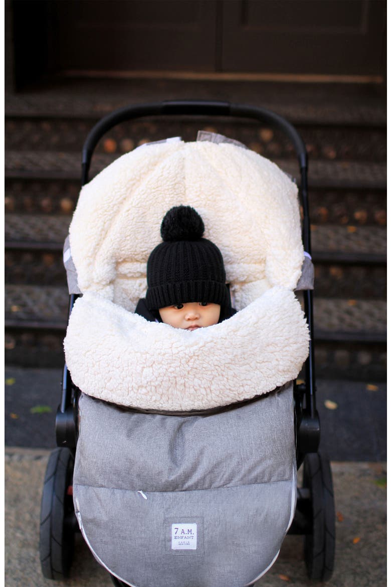 LambPOD Water Repellent Faux Shearling Car Seat/Stroller Bunting, Alternate, color, HEATHER GREY