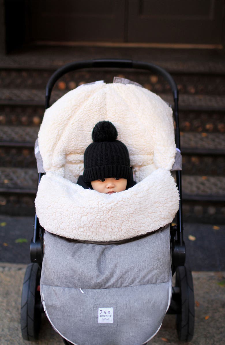 7 A.M. Enfant LambPOD Water Repellent Faux Shearling Car Seat/Stroller Bunting, Alternate, color, Heather Grey