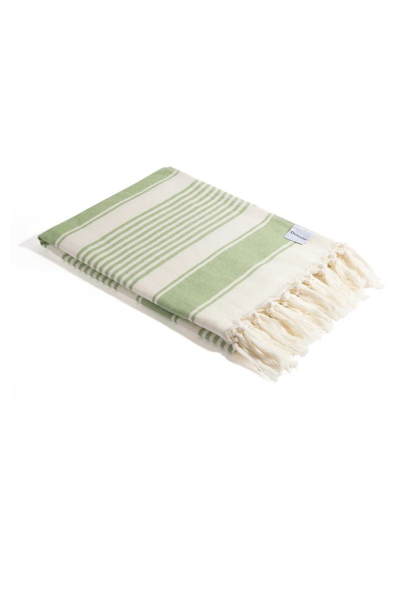 Sauna Stripe Organic Terry Cloth Lined Turkish Towel, Alternate, color, Olive
