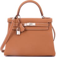 Pre-Owned Hermes Kelly Handbag Brown Togo with Palladium Hardware 28