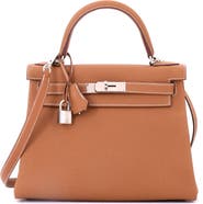 Pre-Owned Hermes Kelly Handbag Brown Togo with Palladium Hardware 28