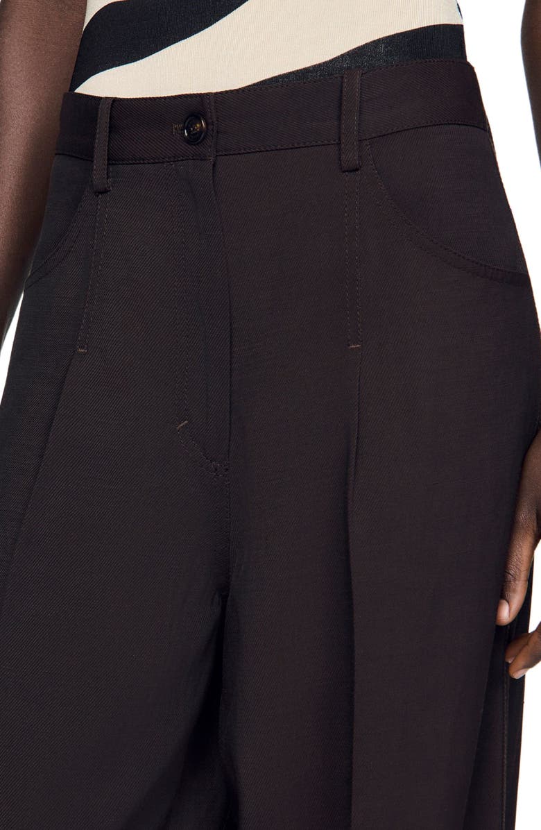 SANDRO Wide-leg trousers, Alternate, color, Brown