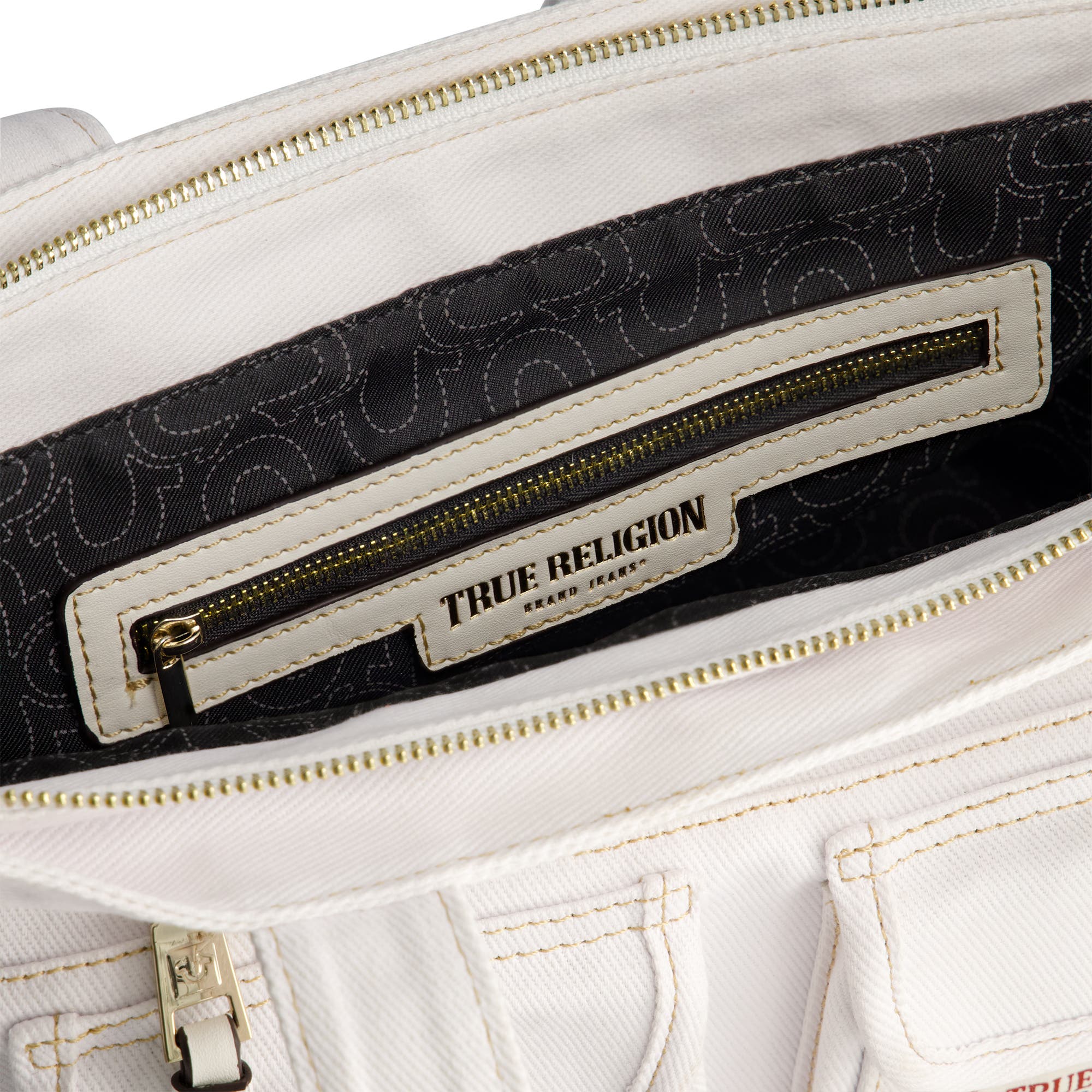 True Religion Multi-Pocket Denim Tote, Alternate, color, White