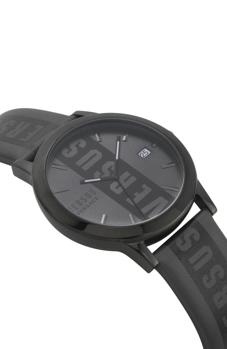 VERSUS Versace Barbes Logo Leather Strap Watch, 44mm, Alternate, color, 