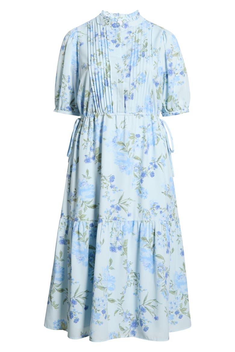 Dusty Floss Floral Pleated Midi Dress, Alternate, color, LIGHT BLUE MULTI