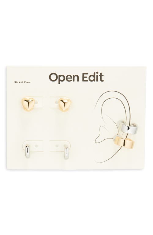 Open Edit Set Of 6 Earrings & Ear Cuffs In Gold- Rhodium