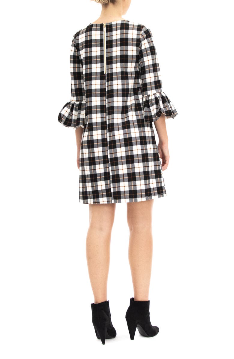 Nina Leonard Windowpane Ruffle Sleeve Shift Dress, Alternate, color, 
