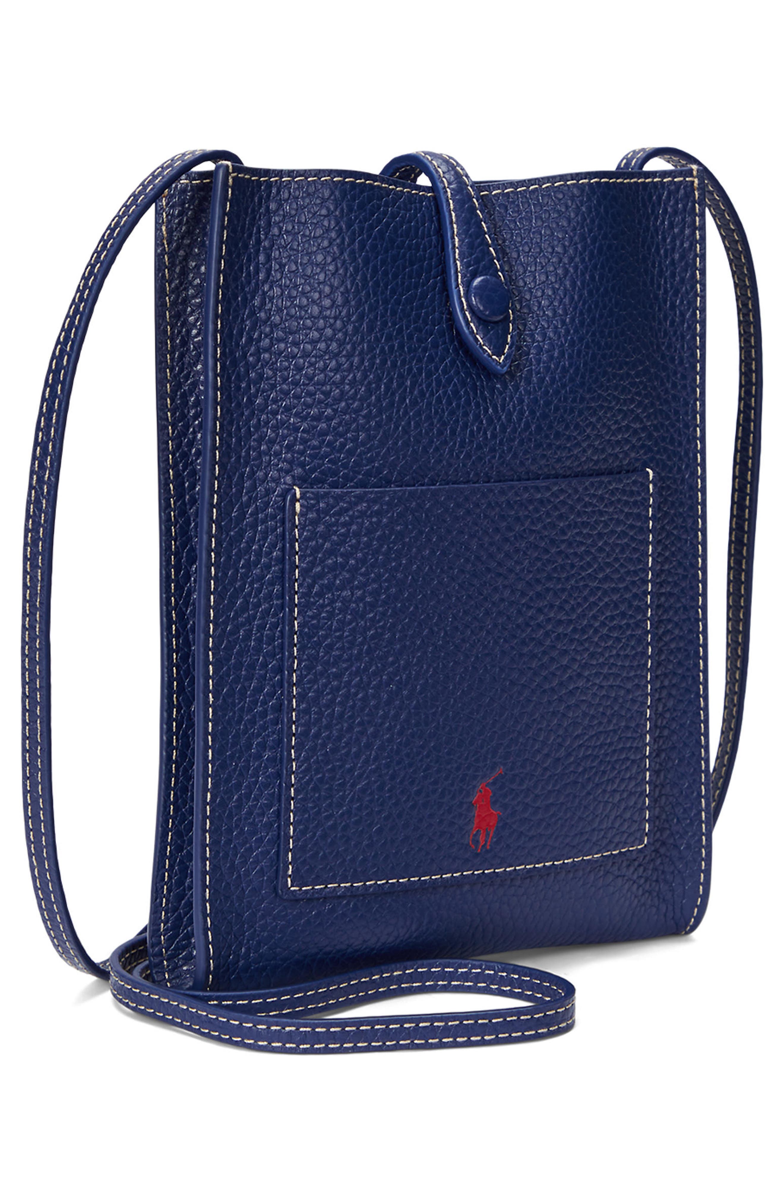 Polo Ralph Lauren Polo Play Pebble Leather Phone Crossbody Bag, Alternate, color, Ink