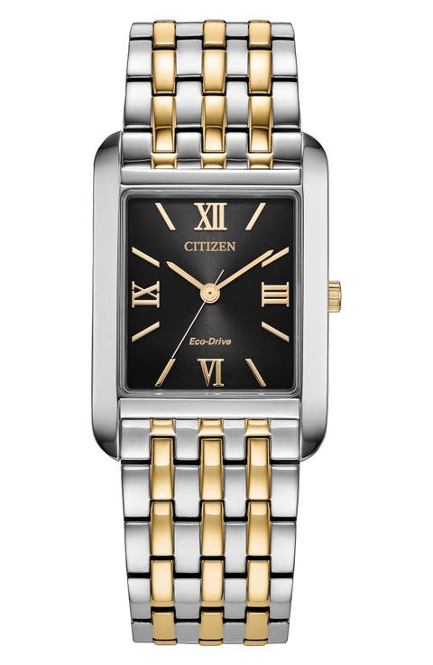 Classic Rectangular Solar Bracelet Watch, 26mm