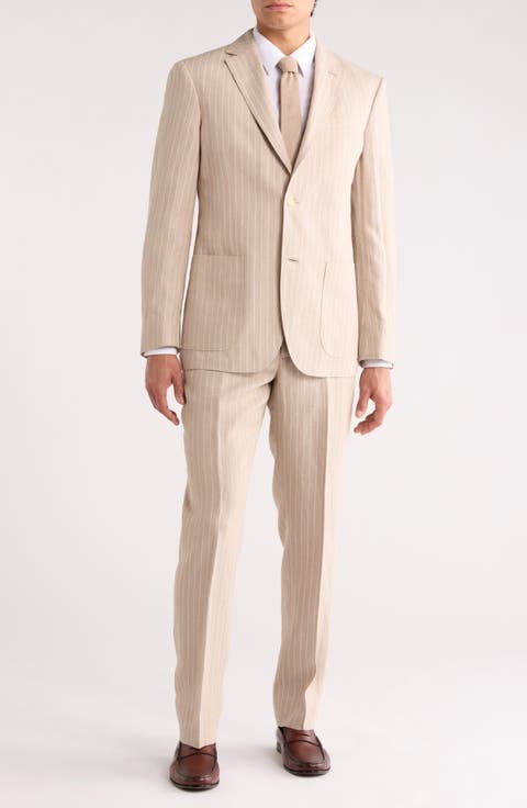 Pinstripe Linen Trim Fit Suit