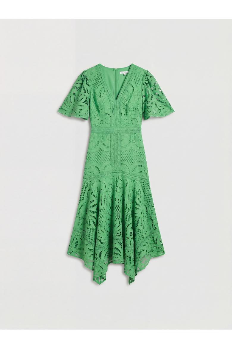 Placement Lace Hanky Hem Dress, Alternate, color, Green