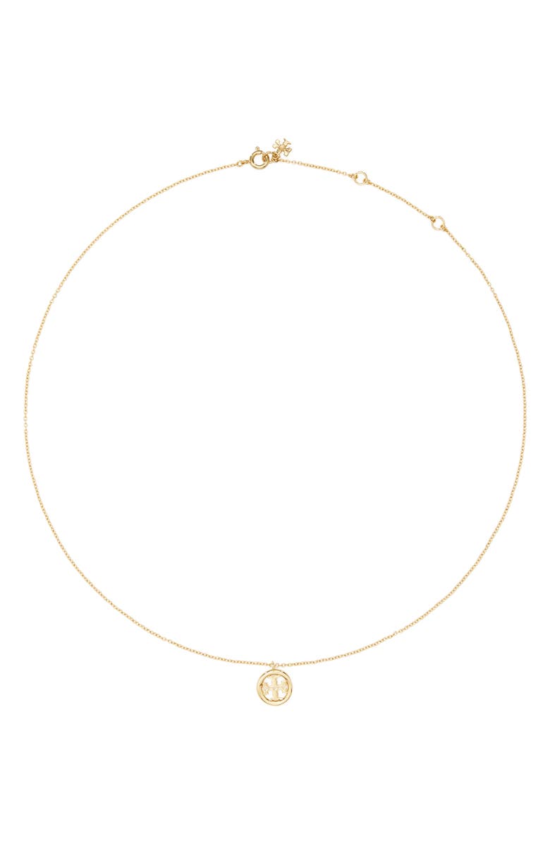 Tory Burch Icon Circle Pendant Necklace, Main, color, Tory Gold