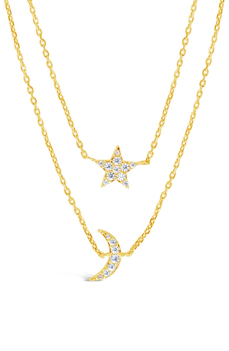 Sterling Forever Cubic Zirconia Crescent & Star Layered Necklace, Alternate, color, Gold