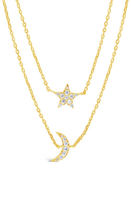 Sterling Forever 14k Plated Cz Layered Crescent & Star Necklace In Gold