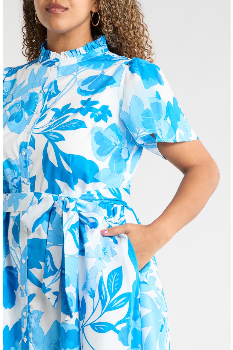 Darien Floral Aurelia Babydoll Cotton Midi Dress, Alternate, color, WHITE BLUES COMBO