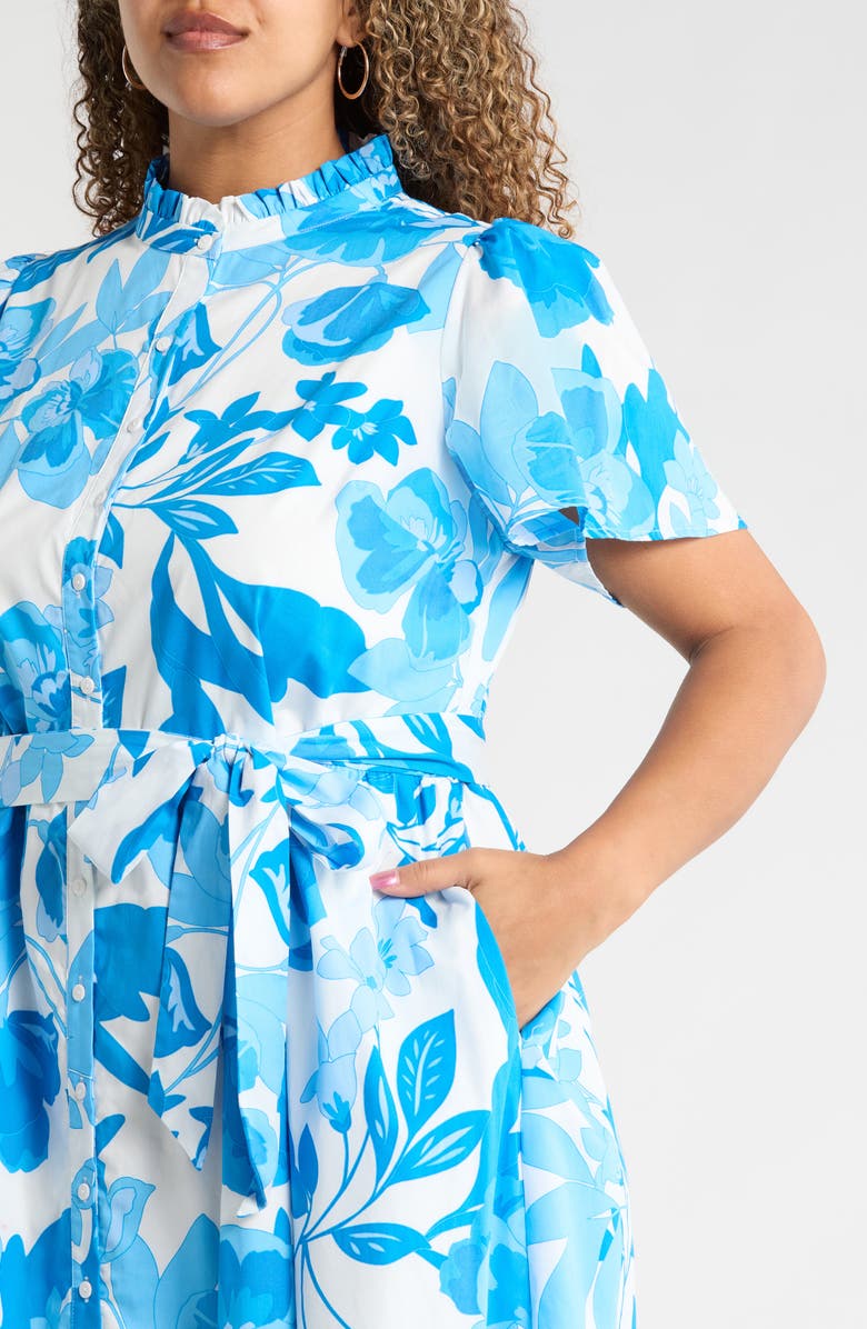 SUGARLIPS Darien Floral Aurelia Babydoll Cotton Midi Dress, Alternate, color, White Blues Combo