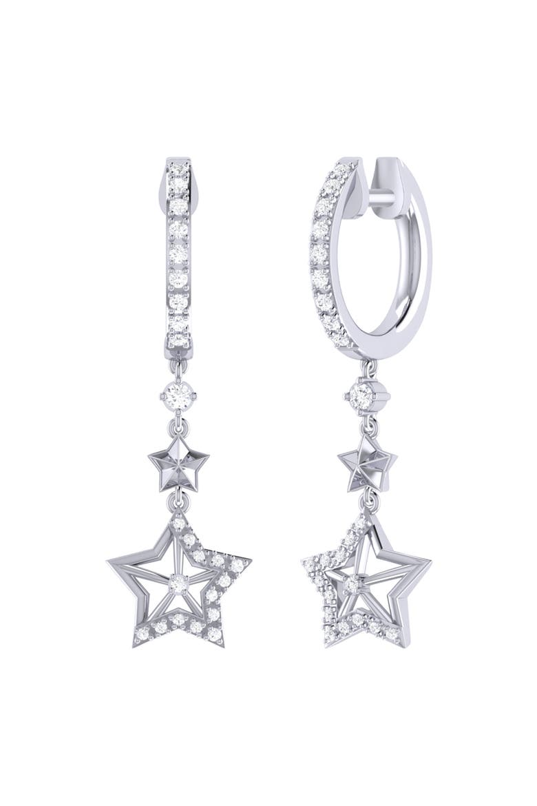 Little Star Lucky Star Sterling Silver Diamond Hoop Earring, Main, color, Silver