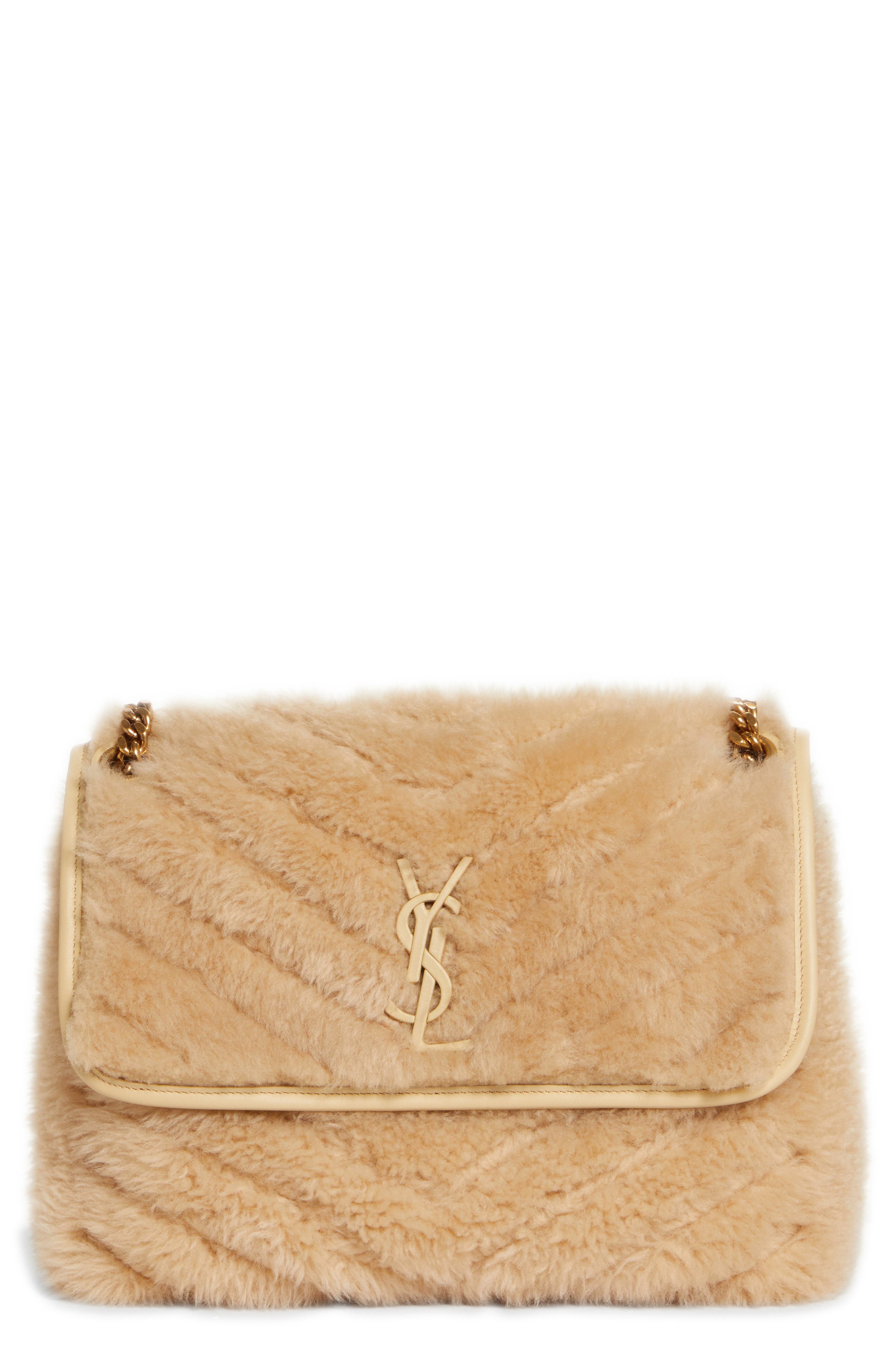 Saint Laurent Medium Niki Genuine Shearling Shoulder Bag, Main, color, 