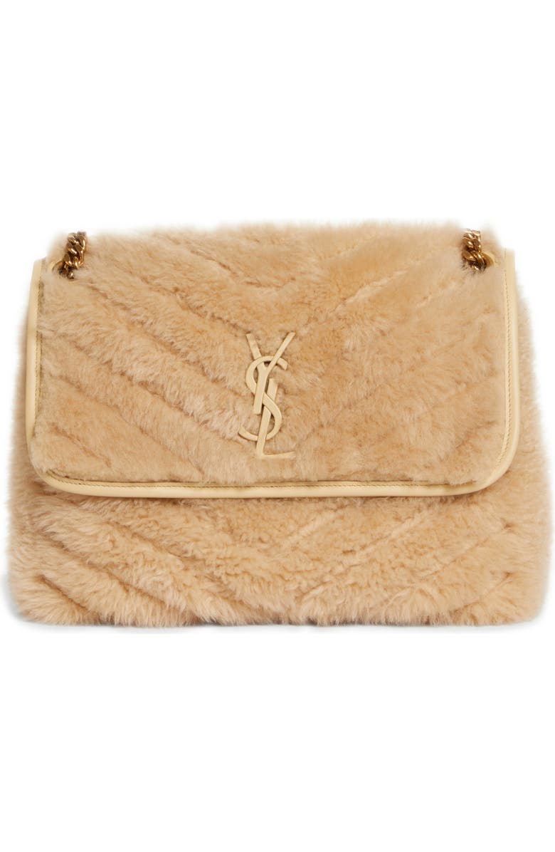 Saint Laurent Medium Niki Genuine Shearling Shoulder Bag, Main, color,