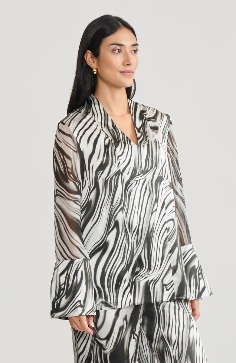 Misook Marble Print Silk Tunic, Alternate, color, Black/White