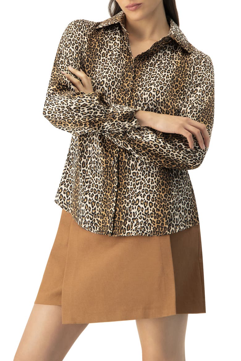Animal Print Satin Shirt, Alternate, color, Brown