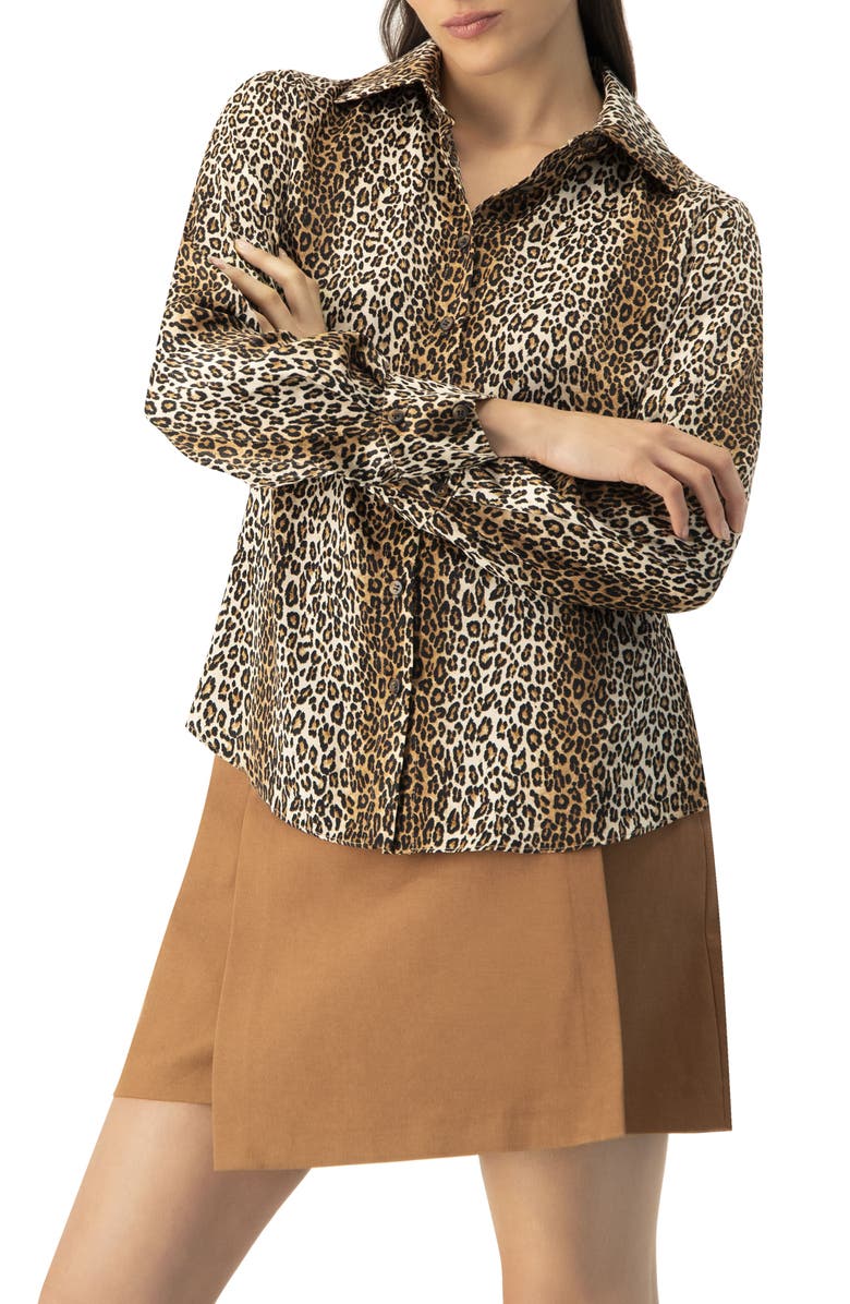 IVONNE Animal Print Satin Shirt, Alternate, color, Brown