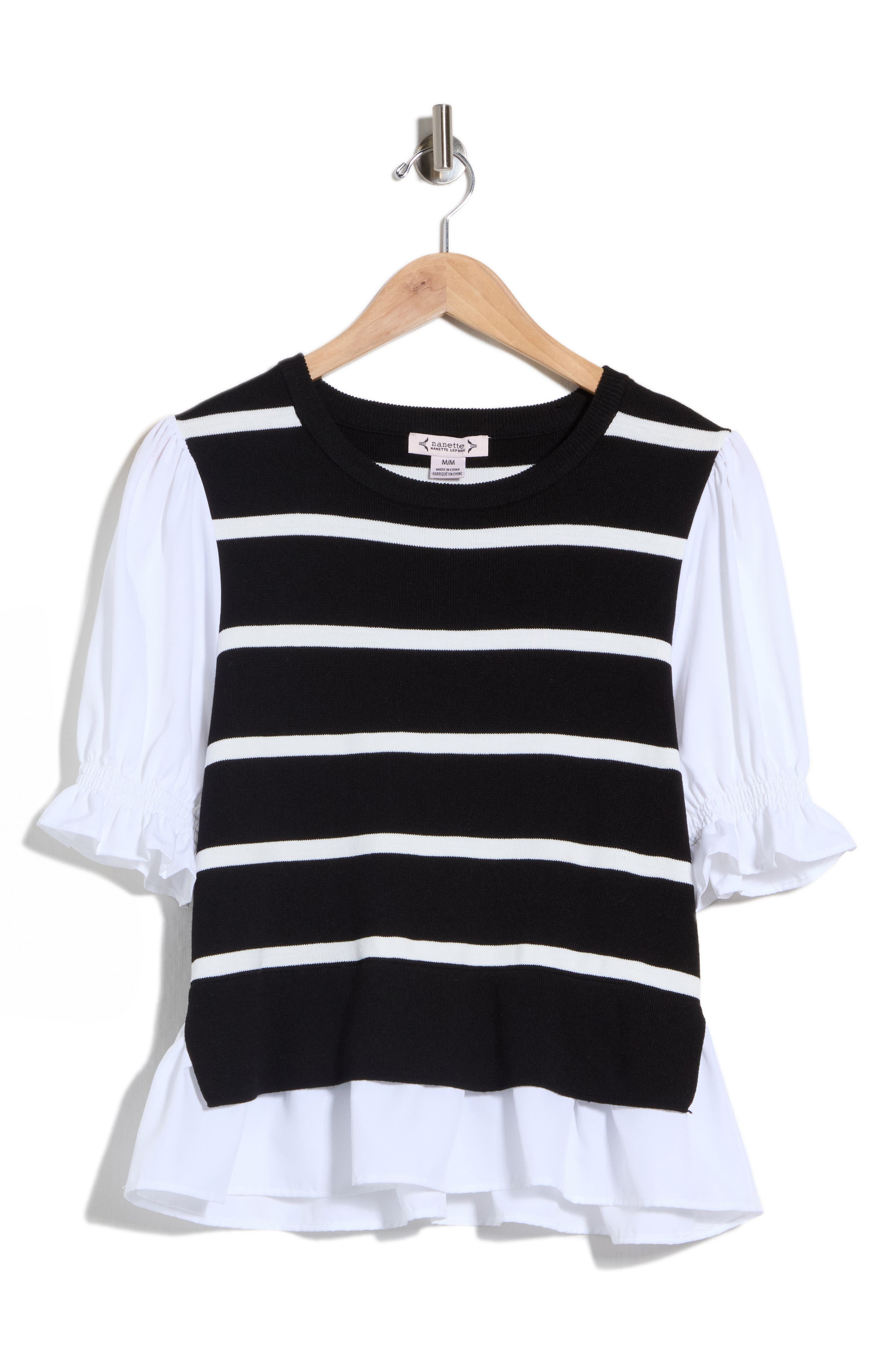 Striped Mixed Media Twofer Sweater