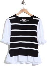 Nanette Lepore Striped Mixed Media Twofer Sweater