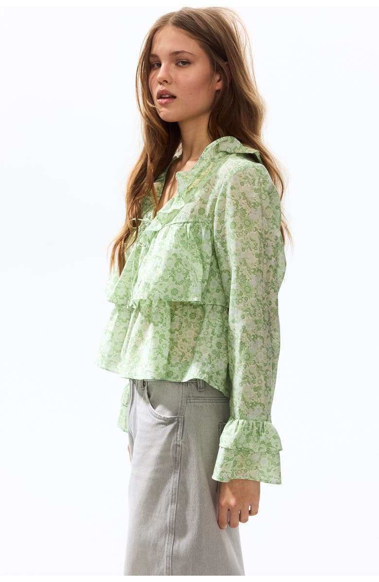 H&M Frill-trimmed Blouse, Alternate, color, Light Green/Floral