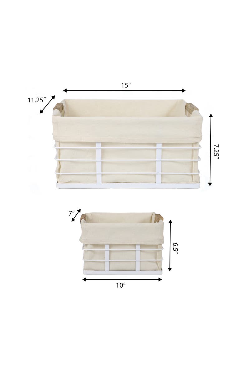 Callan Vintage Industrial Handmade Wire Metal Nesting Storage Baskets with Wood Handles and Fabric Liner, Alternate, color, White
