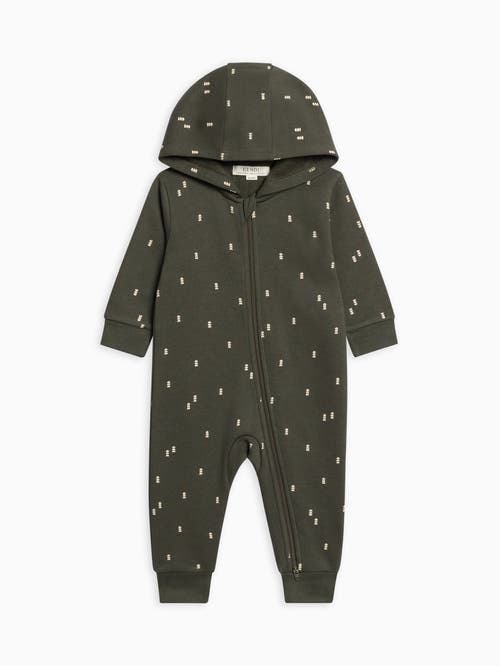 Kendi Kids' Greer Fleece Hooded Zipper Romper In Green