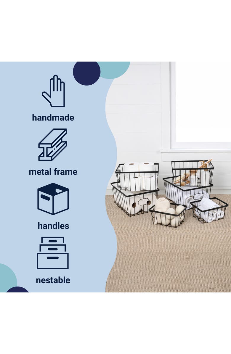 HAPPIMESS Camden Vintage Industrial Handmade Wire Metal Nesting Storage Baskets, Alternate, color, Black