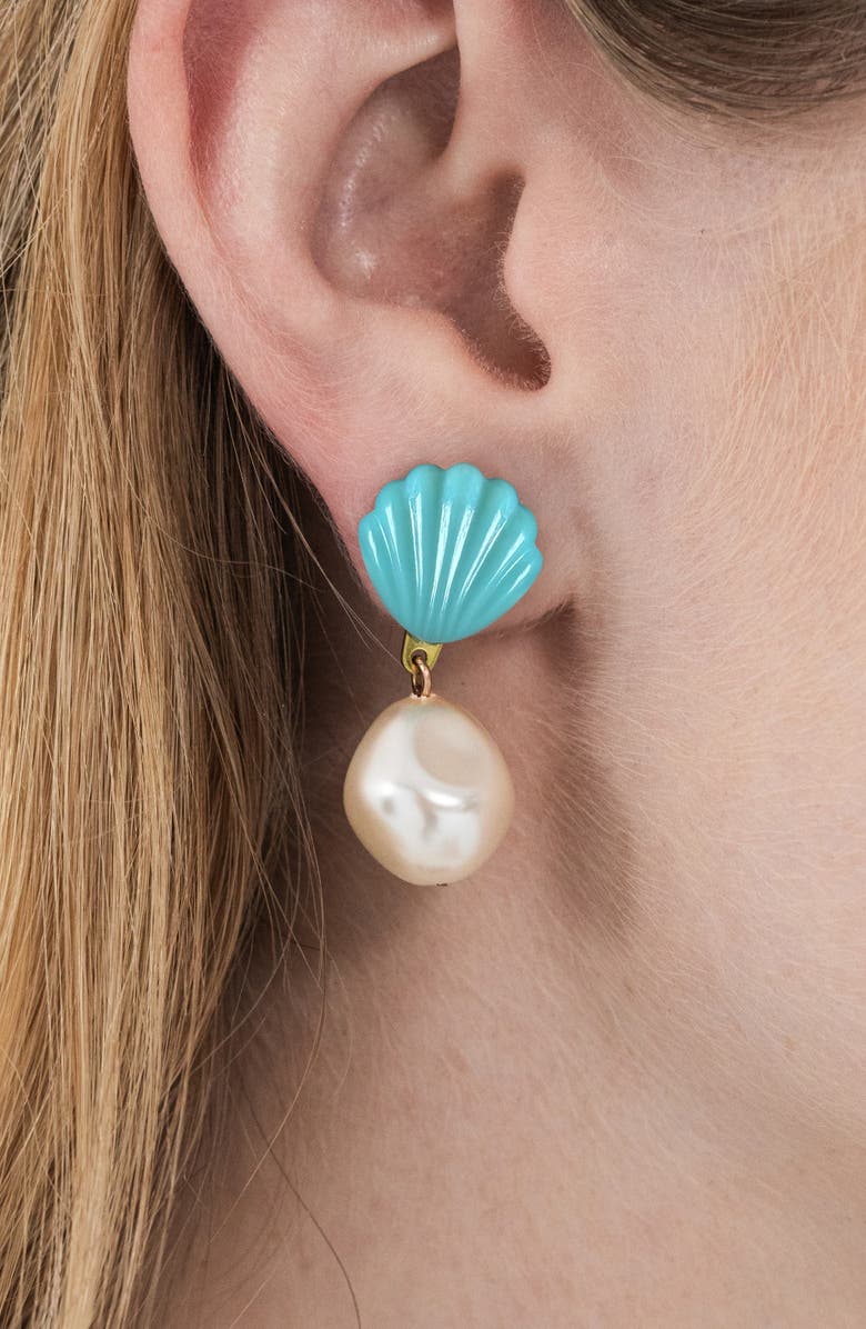 Jennifer Behr Nori Turquoise Shell & Faux Pearl Drop Earrings, Alternate, color, Turquoise