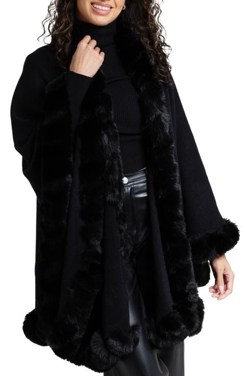 Faux Fur Trim Cape