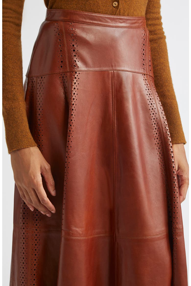 Aninda Eyelet Trim Leather A-Line Skirt, Alternate, color, WENGE